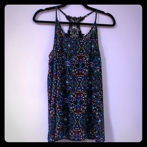 Boho rave kaleidoscope tank with crochet back